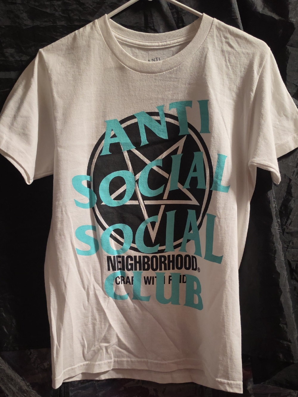 Anti Social Social Club White Tee with Teal & Black Logo